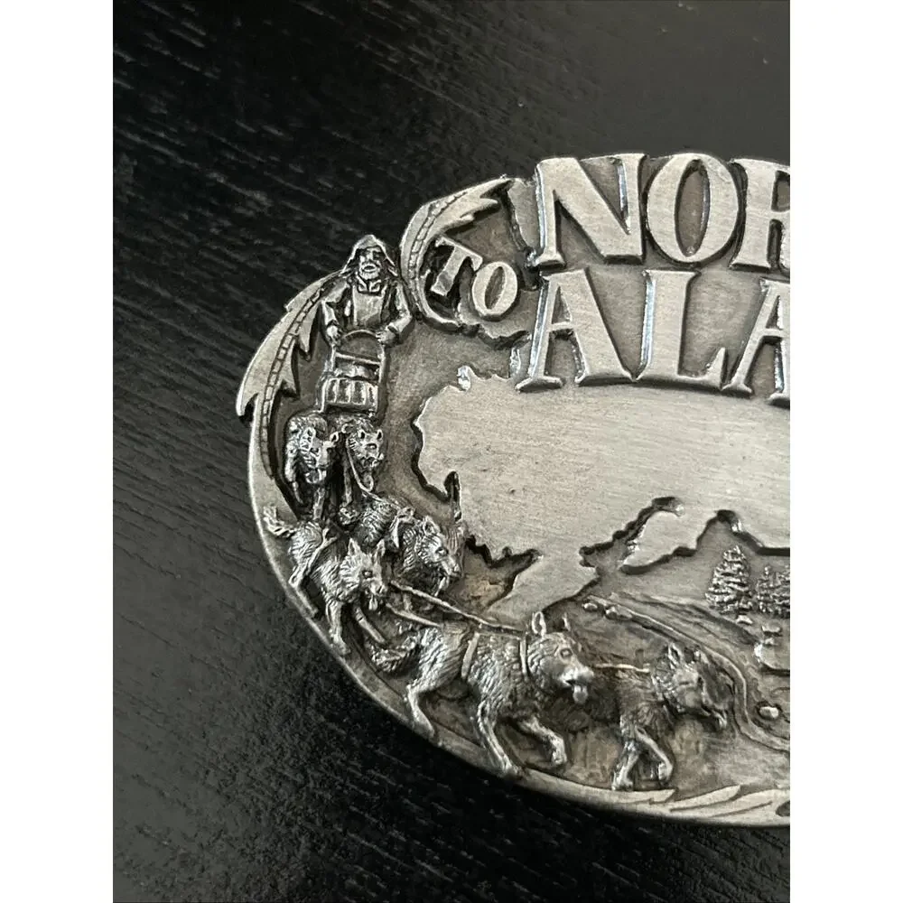 North to Alaska Belt Buckle Dog Sled Prospector Vintage 1984 Siskiyou